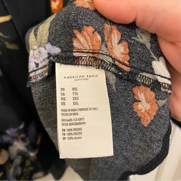 American Eagle Black Floral Print Boho Blouse Size XXL - Picture 5 of 6